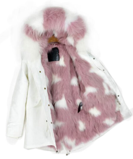 GUG White Pink Fur Parka Jackets