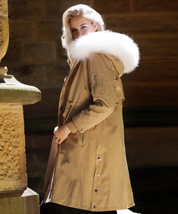 GUG Khaki Long Fur Parka Jacket - Image 6