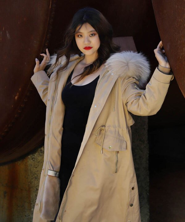 GUG Khaki Long Fur Parka Jacket - Image 5