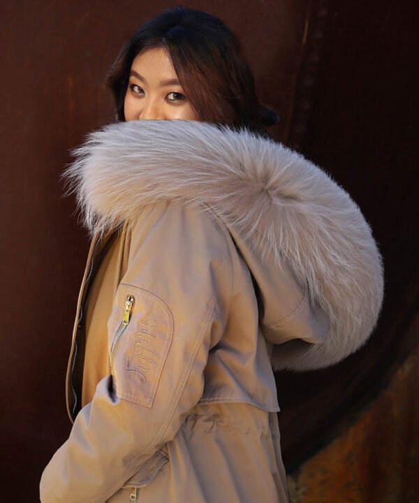 GUG Khaki Long Fur Parka Jacket - Image 4