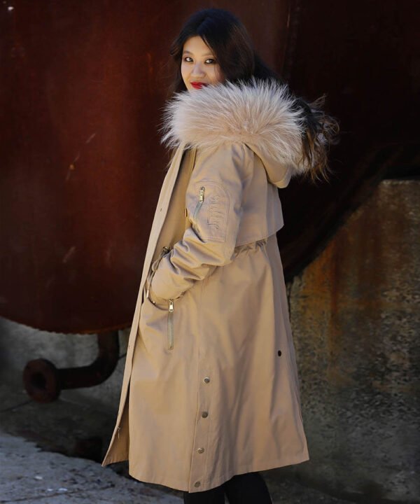 GUG Khaki Long Fur Parka Jacket - Image 3
