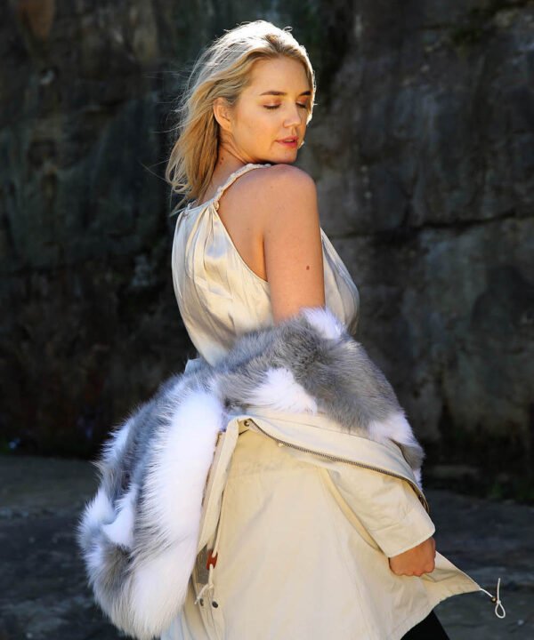 GUG Beige Grey Fur Parka Jacket - Image 3