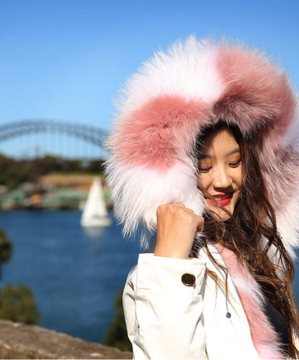 GUG White Pink Fur Parka Jackets - Image 3