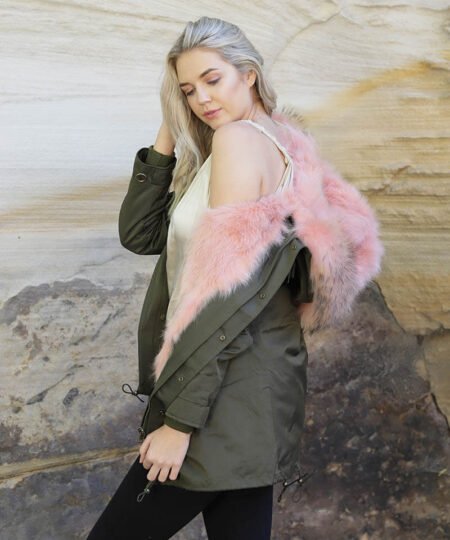 GUG Green Pink Fur Parka Jacket