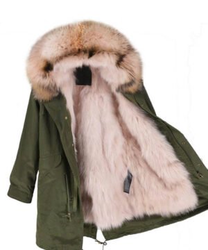 GUG Green Pink Fur Parka Jacket